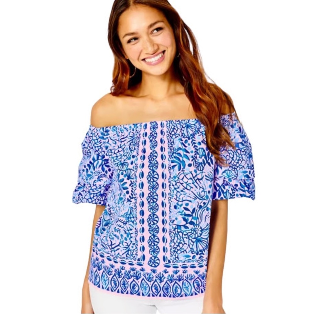 Lilly Pulitzer | Frankee Off-the-Shoulder top | High Tide Vibes print | XS